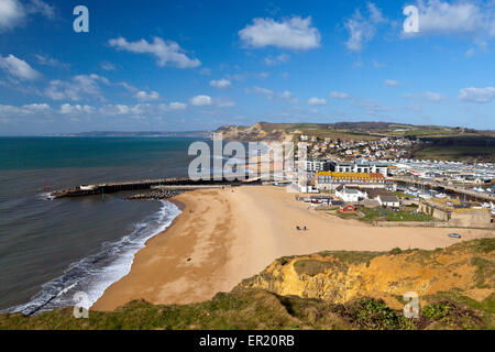 Looking west from the cliffs above West Bay towards Golden Cap on the Jurassic Coast in Dorset, England, UK