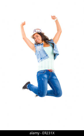 Beautiful teen girl jumping. Stock Photo