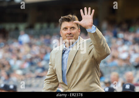 Bronx, New York, USA. 24th May, 2015. TINO MARTINEZ acknowledges the crowd during the Bernie Williams Monument unveiling prior to the NY Yankees vs. Texas Rangers, Yankee Stadium, Sunday May 24, 2015. Credit:  Bryan Smith/ZUMA Wire/Alamy Live News Stock Photo