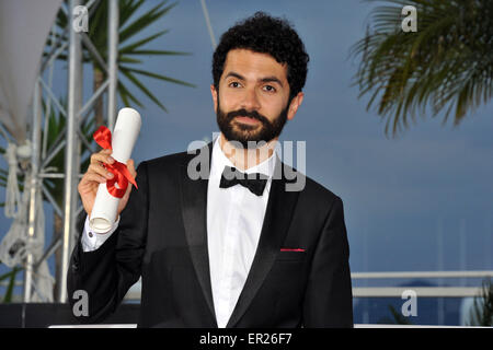 Cannes, France. 24th May, 2015. Director Ely Dagher, winner of the Palme d'Or for his short film ' Waves '98' attends the Palm D'Or Winners photocall during the 68th annual Cannes Film Festival on May 24, 2015 in Cannes, France. © dpa/Alamy Live News Stock Photo