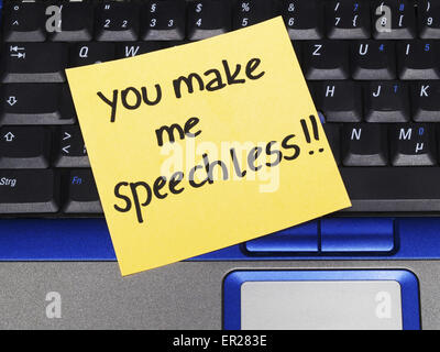 Memo note on notebook, you make me speechless Stock Photo