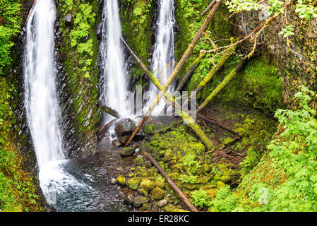 View of Triple Falls in the Columbia River Gorge in Oregon Stock Photo