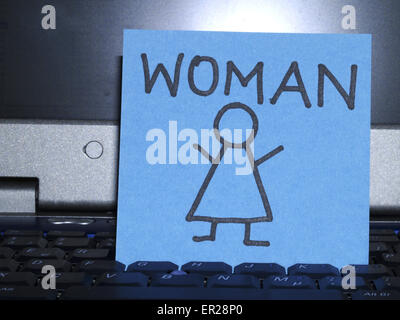Memo note on notebook, drawing woman Stock Photo