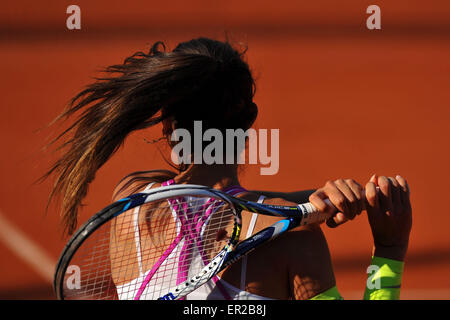 24.05.2015. Roland Garros, Paris, France. French Open tennis championships.  Oceane Dodin (FRA) with flying hair in action Stock Photo