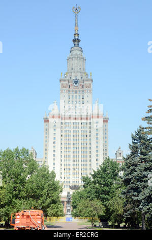 Blue sky Moscow State University The main building of Moscow State University Stock Photo