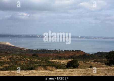 Poole Bay  Poole Bournemouth and Studland from near Nine Barrow Down Isle of Purbeck Dorset England Stock Photo