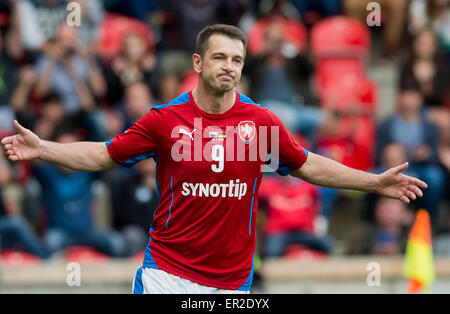 Czech soccer player Pavel Kuka celebrates a goal during the soccer match of players over 35 years Czech Republic vs Germany in Prague, Czech Republic, May 25, 2015. It is a celebration of the final match of the European Championship in 1996. (CTK Photo/Vit Simanek) Stock Photo