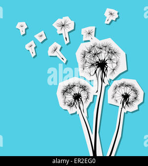 silhouettes of three dandelions in the wind Stock Photo