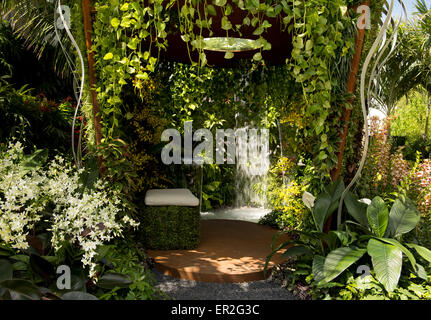 The Hidden Beauty of Kranji Garden by Esmond Landscape and Uniseal at the RHS Chelsea Flower Show 2015. Stock Photo