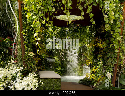 The Hidden Beauty of Kranji Garden by Esmond Landscape and Uniseal at the RHS Chelsea Flower Show 2015. Stock Photo