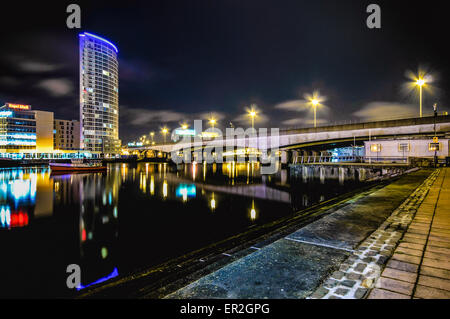 Belfast Laganside at night Stock Photo