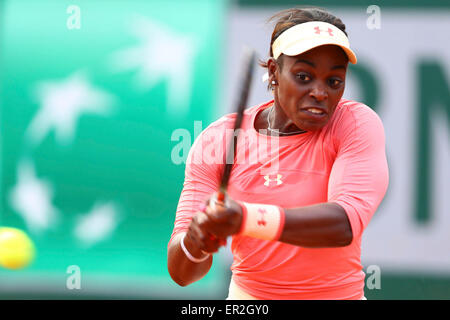 Roland Garros, Paris, France. 25th May, 2015. French Open tennis championships. Sloane Stephens (USA) plays Venus Williams in round 1 and wins 7-5 and 6-1. Credit:  Action Plus Sports/Alamy Live News Stock Photo