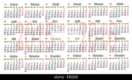 office calendar for 2015 - 2016 in English Stock Photo