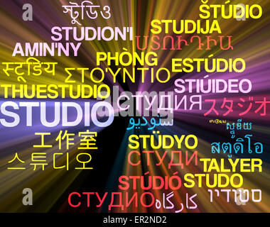 Background concept wordcloud multilanguage international many language illustration of studio glowing light Stock Photo