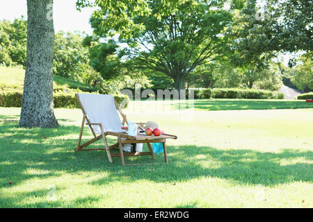 Deck chair in a city park Stock Photo