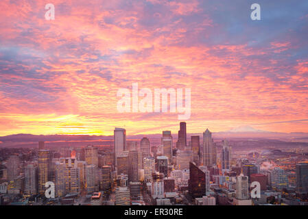 Cityscape of the Seattle, Wahington skyline at sunrise. Stock Photo