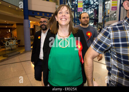 Jess Phillips pictured winning her seat for Birmingham Yardley at the General Election count in 2015 Stock Photo