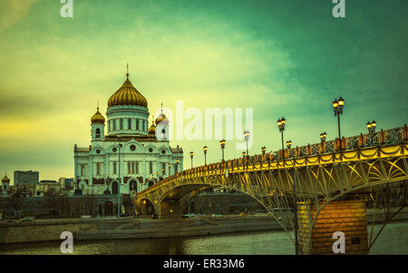 Retro style image of The Cathedral of Christ the Saviour in Moscow, Russia Stock Photo