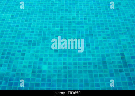 Blue mosaic tiles on the ground of swimming pool Stock Photo