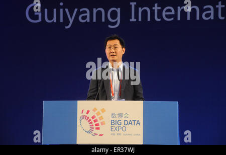 Guiyang, China's Guizhou Province. 26th May, 2015. Ma Huateng, or Pony Ma, Chairman of the Board and CEO of Tencent, delivers a speech at Global Big Data Era Guiyang Summit during the Guiyang International Big Data Expo 2015 in Guiyang, capital of southwest China's Guizhou Province, May 26, 2015. The Guiyang International Big Data Expo 2015 kicked off on Tuesday, attracting enterprises such as Alibaba, Foxconn, Huawei, etc. © Ou Dongqu/Xinhua/Alamy Live News Stock Photo