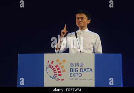 Guiyang, China's Guizhou Province. 26th May, 2015. Jack Ma, or Ma Yun, Chairman of the Board of Alibaba Group, delivers a speech at Global Big Data Era Guiyang Summit during the Guiyang International Big Data Expo 2015 in Guiyang, capital of southwest China's Guizhou Province, May 26, 2015. The Guiyang International Big Data Expo 2015 kicked off on Tuesday, attracting enterprises such as Alibaba, Foxconn, Huawei, etc. © Ou Dongqu/Xinhua/Alamy Live News Stock Photo