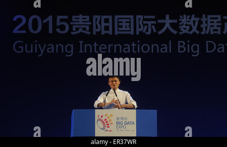 Guiyang, China's Guizhou Province. 26th May, 2015. Jack Ma, or Ma Yun, Chairman of the Board of Alibaba Group, delivers a speech at Global Big Data Era Guiyang Summit during the Guiyang International Big Data Expo 2015 in Guiyang, capital of southwest China's Guizhou Province, May 26, 2015. The Guiyang International Big Data Expo 2015 kicked off on Tuesday, attracting enterprises such as Alibaba, Foxconn, Huawei, etc. © Ou Dongqu/Xinhua/Alamy Live News Stock Photo