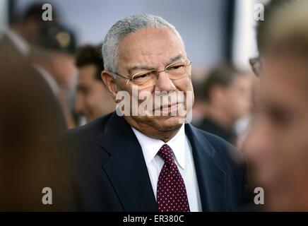 Retired Chairman of the Joint Chiefs of Staff and former Secretary of State, General Colin Powell at the premier of the blockbuster movie Fury at the Newseum October 21, 2014 in Washington D.C. Stock Photo