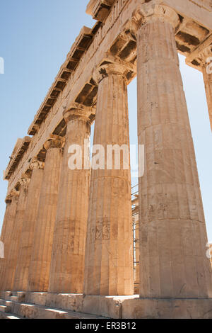 Athens, Greece- April 03, 2015: Marble columns of the ancient Parthenon building Stock Photo