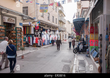 Athens, Greece- April 03, 2015: One of  many Athenian streets, always full of tourists Stock Photo