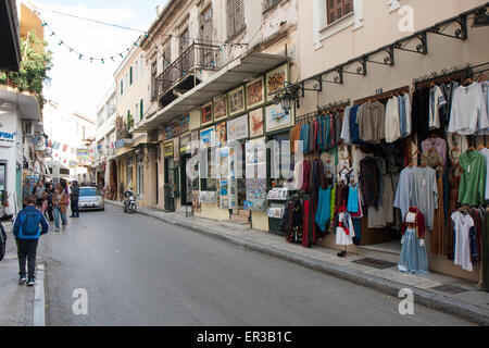 Athens, Greece- April 03, 2015: One of  many Athenian streets, always full of tourists Stock Photo