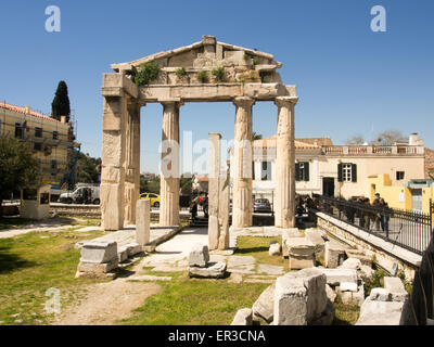 Athens, Greece- April 03, 2015: Multinational tourists, visiting monuments of Ancient city. Stock Photo