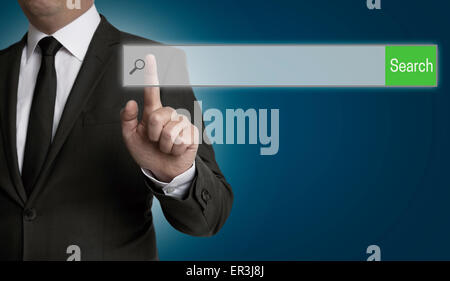 empty Internet browser is operated by businessman. Stock Photo