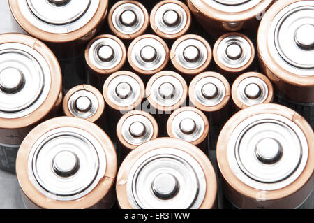 still life image of AA and D batteries taken from the top.  Close up Stock Photo