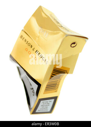 Crushed Packet of Benson & Hedges Cigarettes Stock Photo