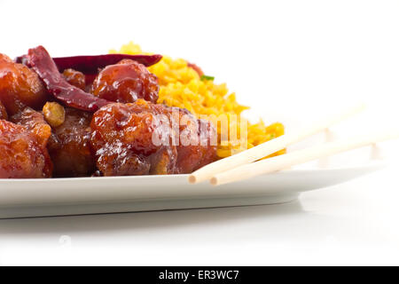 hot and spicy General Tso's Chicken chinese food takeout Stock Photo