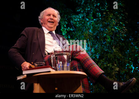 Hay Festival, Powys, Wales - May 2015  - Author Alexander McCall Smith enjoys a joke on stage at the Hay Festival as he talks about his many novels including his latest book Fatty O'Leary's Dinner Party. Stock Photo