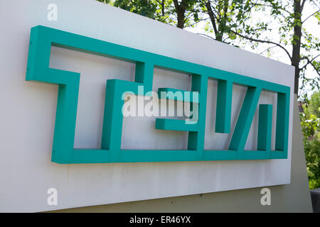 A logo sign outside of a facility operated by Teva Pharmaceutical Industries in North Wales, Pennsylvania. Stock Photo