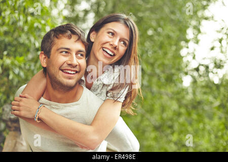 Cheerful couple spending time outdoors Stock Photo
