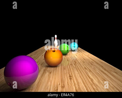 3d image of bowling ball and skittle Stock Photo