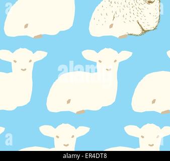 Sketch cute lamb in vintage style, vector seamless pattern Stock Vector