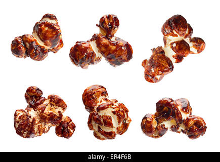 Brown popcorn set chocolate flavor caramel isolated on white Stock Photo