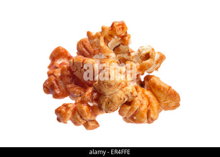 Popcorn in caramel closeup isolated on white Stock Photo