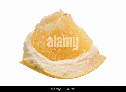 Pomelo citrus fruit slice closeup isolated on white Stock Photo