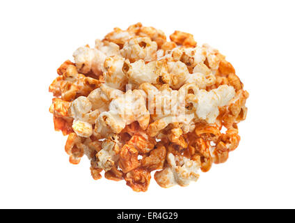 Popcorn in caramel closeup isolated on white Stock Photo