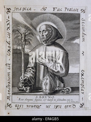 Saint Bruno of Cologne (ca.1030-1101). Founder of the Carthusian Order. Engraving, 17th-18th centuries. Stock Photo