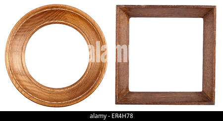 Two wooden frames isolated on white background Stock Photo