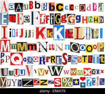 Big size newspaper, magazine alphabet with letters, numbers and symbols  Stock Photo - Alamy