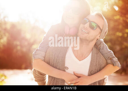 Portrait of loving couple in sunny day. Krakow, Poland Stock Photo