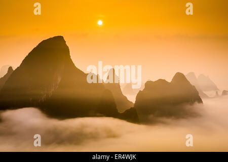 Karst Mountaintops in Guilin, China. Stock Photo