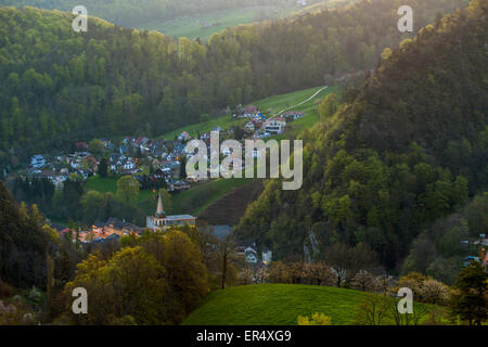 Dawn in Waldenburg village, Basel-Country, Switzerland. Stock Photo